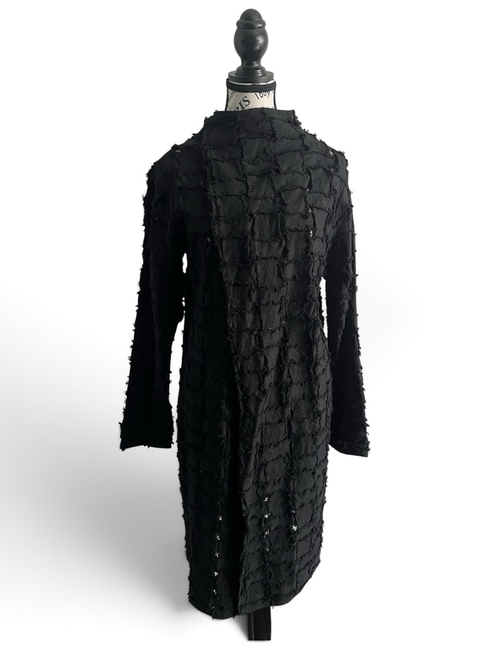 🇨🇦 Black Raw Edge Patchwork Duster Coat Textured Avant Garde Gothic Y2K